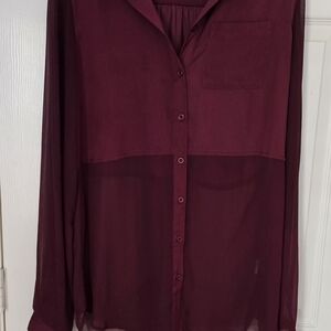 Free People Burgundy Sheer Blouse